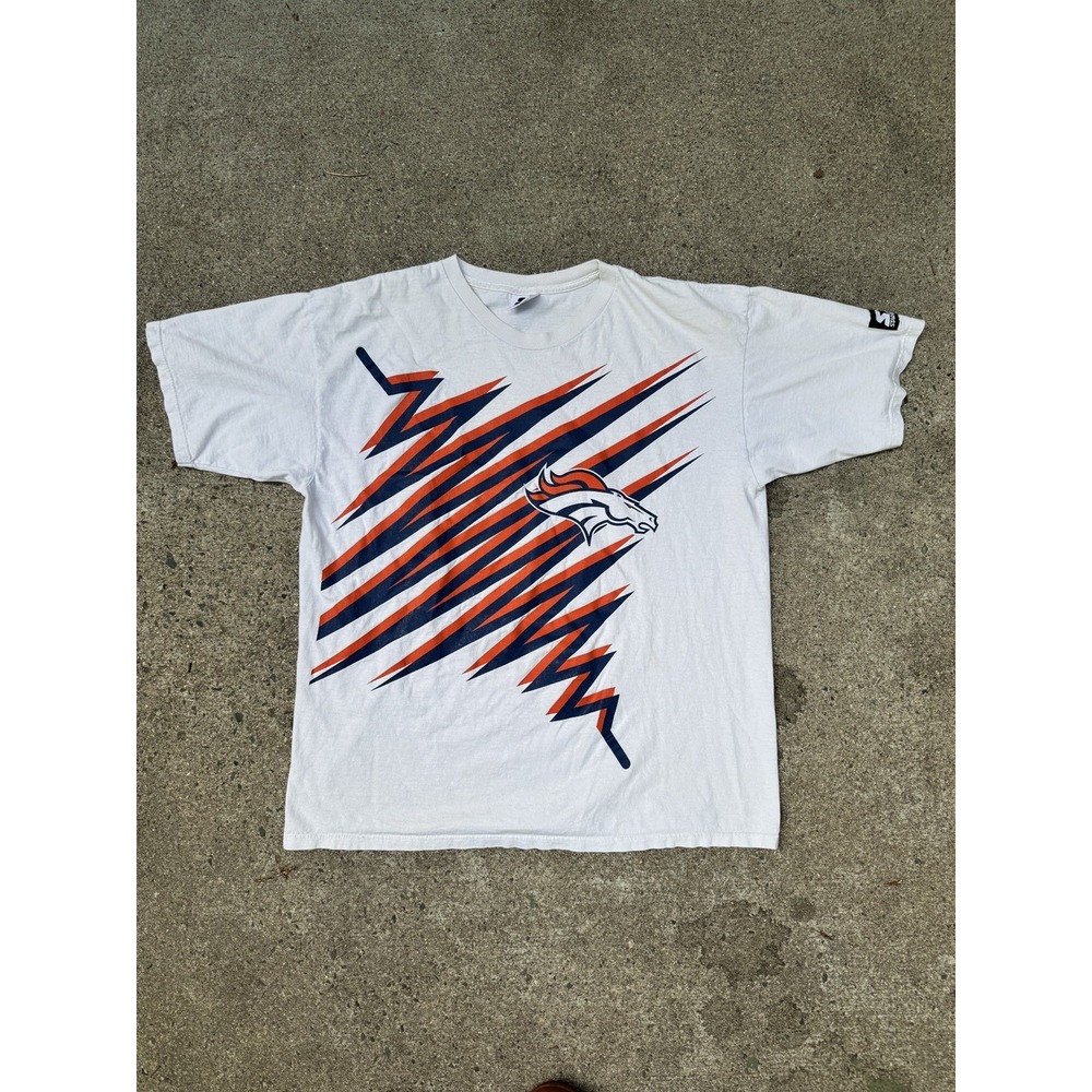 Vintage 90s Denver Broncos Starter Tee Shirt Slash White Large Made in USA